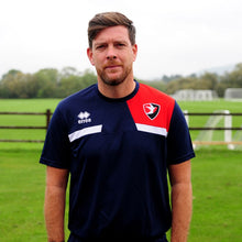 Load image into Gallery viewer, Darrell Clarke wearing Cheltenham Town FC training and managers t-shirt in blue