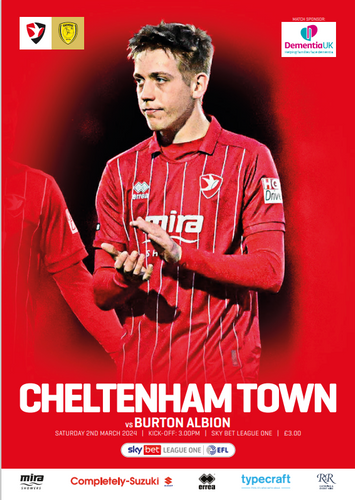 Cheltenham Town vs Burton Albion match programme from 2 March 2024.